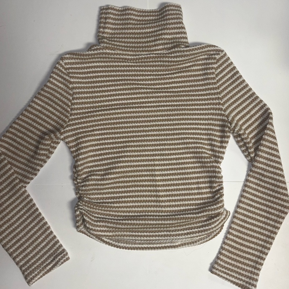 350. Beige & White Striped Turtleneck Top - Picture 2 of 6